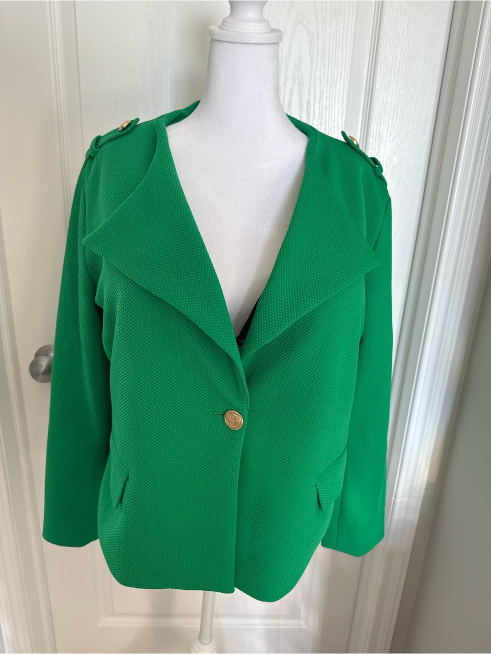 cleo Emerald Green Single-Button Blazer with Gold Accents